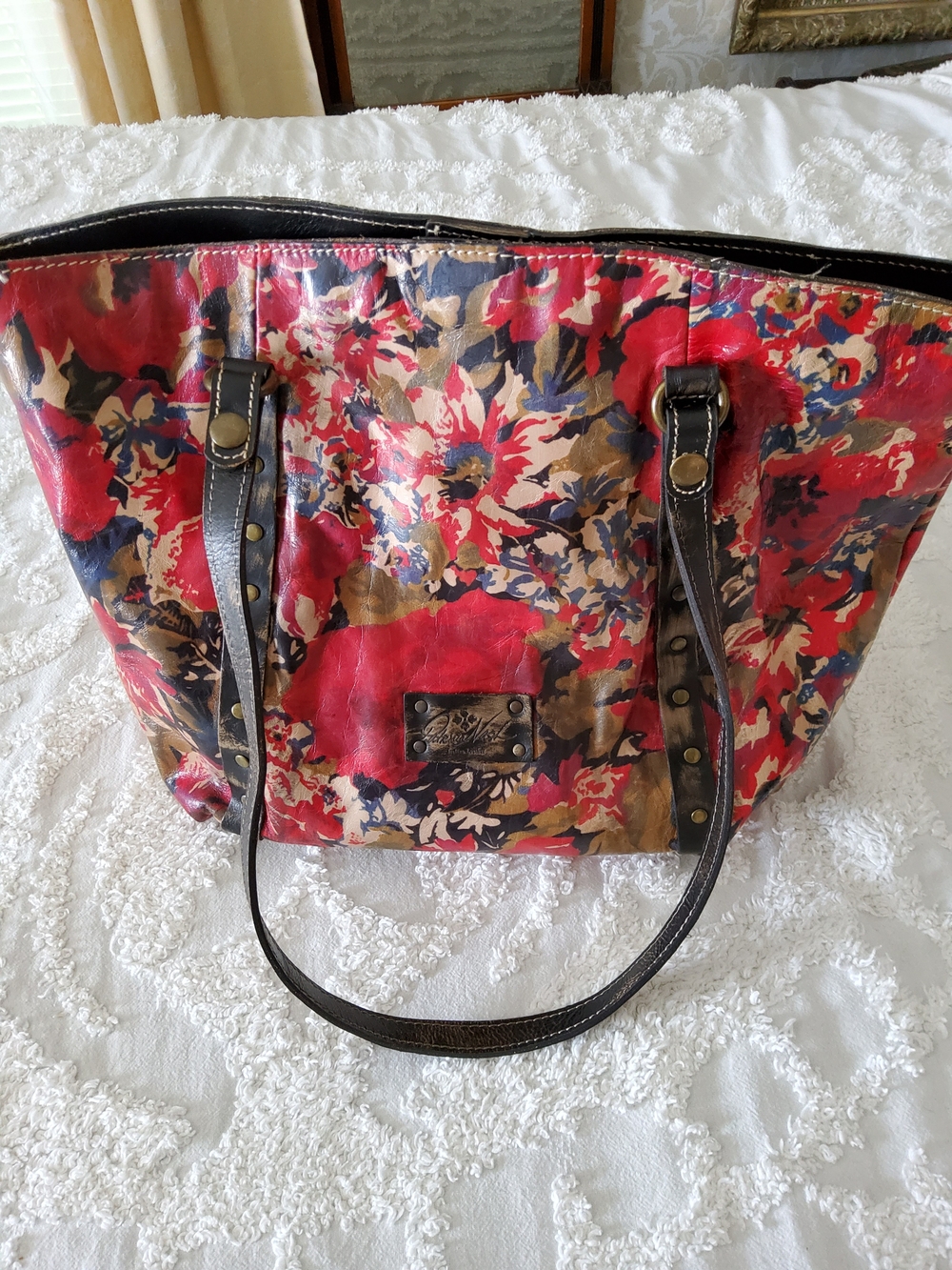Patricia Nash leather floral painted tote